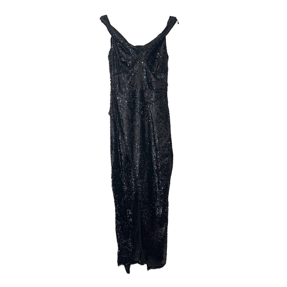 Women's Sequined Black Off The Shoulder Maxi Gown Size M Formal Evening Gown